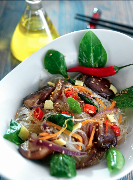 fideos de celofan salteados con verduras al wok