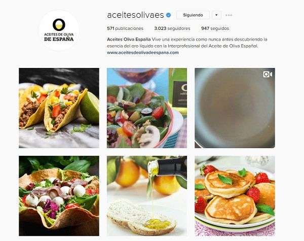 Perfil en Instagram de Aceites de Oliva de España