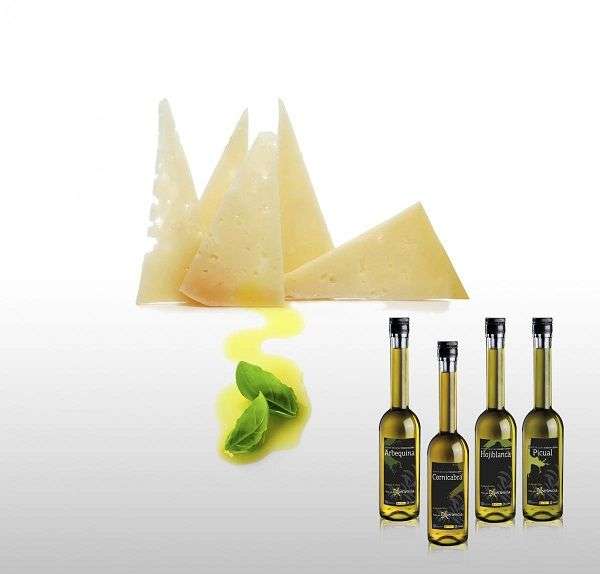 Quesos manchegos maridados con aceite de oliva virgen extra de la variedad cornicabra