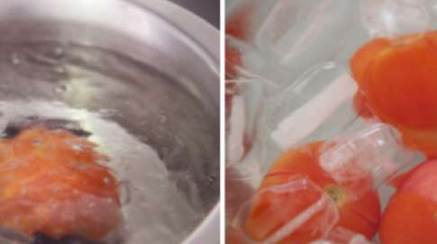 Tomates en agua con hielo